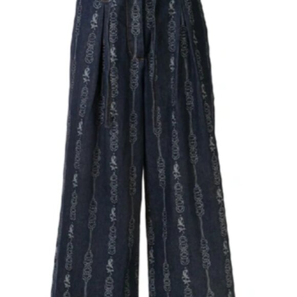 Tory Burch Gemini Jeans Jacquard Blue Denim Wide Leg Trousers 6 NWT (Orig. $355) - Picture 7 of 10